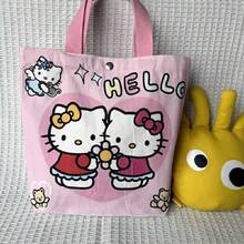 Sanrio 女款大容量托特包/單肩包/旅行包，Hello Kitty 帆布托特包，可愛 KT 托特單肩包，卡通百搭托特包，大容量通勤包，適合旅行、開學、通勤 - 彩色 - 查看 5