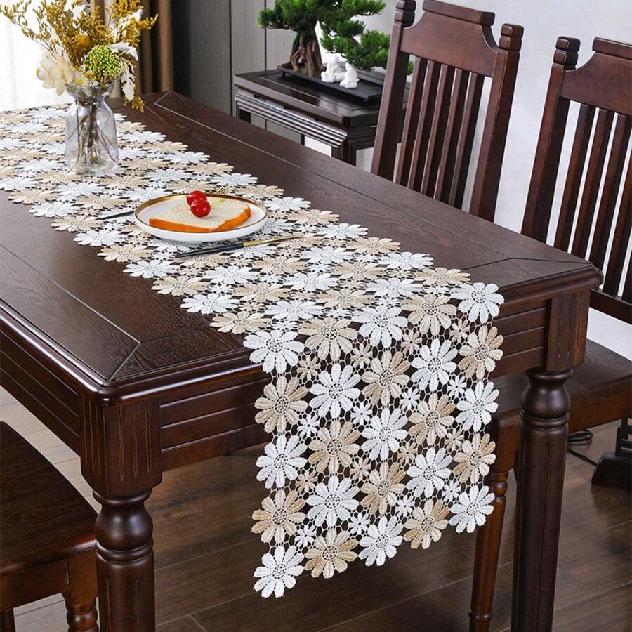 HXARTMIS 1 Peça Toalha de Mesa Elegante Bicolor Girassol Vazado em Renda, Caminho de Mesa, Retangular, Tecido de Cobertura de Mesa, Decoração Central Moderna, Bordada, Poliéster, Jardim ao Ar Livre, Sala de Jantar, Cozinha, Sala de Estar, Decoração de Café, Decoração de Feriado para Ano Novo, Casamento, Dia das Mães, Disponível em Vários Tamanhos