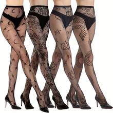 CLAGAINER 4PCS Gothic Star Moon Snake Pattern Fishnet Tights Y2K Sexy Sheer Pantyhose - Multicolor - View 13