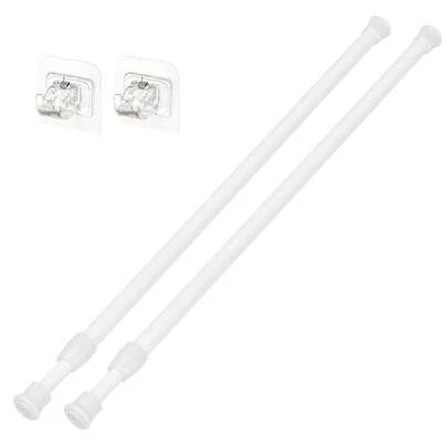Tension Curtain Rod 28-47 Inch/32-59 Inch/51-98 Inch, Small Short Adjustable Extendable Spring Loaded Rods For Windows Cabinet Blinds Closet Bedroom Kitchen Bathroom Door No Drilling With Adhesive Clips