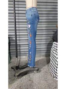 New Women'S Jeans For Everyday Use In 2026, Featuring Casual, Breathable Material, Retro Dark Blue Embroidered Flared Design, And Extended Floor-Length Style - 藍色 - 查看 9