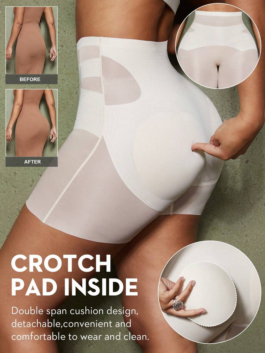 1pc Women Shaping Shorts, Butt Lifting, Tummy Control, Seamless Detachable Padded Shapewear - Apricot - View 1