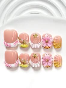 Bộ dụng cụ làm móng nghệ thuật thủ công 10 món phong cách Ombre hoa anh đào nhẹ nhàng, bao gồm bộ móng gel, sao biển vàng, hoa 5 cánh chấm bi hồng thủ công, đá rhinestone 3D bong bóng màu hồng, họa tiết sóng nước vẽ tay, sơn móng tay trắng và vàng, kèm dụng cụ làm móng (1 miếng dán gel + 1 dũa móng), có 3 kích cỡ: vuông, vuông ngắn, hạnh nhân, phù hợp cho tiệc tùng, sử dụng hàng ngày, chụp ảnh, đi làm mùa xuân/hè. - Nhiều màu - Xem 18