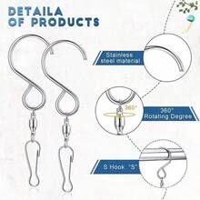 10 pièces/set Crochets rotatifs à 360°, pinces de suspension pivotantes en acier inoxydable - Crochets en forme de S montés au mur, rotatifs, convenant pour suspendre des carillons éoliens, des toupies éoliennes, des torsades de cristal - Installation facile, durable et résistant à la rouille, convenant pour la cuisine, la chambre, les outils de fête, les carillons éoliens extérieurs, les accessoires de décoration de la maison, design à la mode, structure robuste, décoration de jardin - brancher - Voir 6