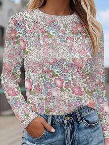 Women's 3D Long Sleeve T-Shirt Sweatshirt Top - Suitable For Casual Sports, Workwear, Home Wear, And Gifts. Women's Soft Multi-Color Full-Print T-Shirt - Soft Round-Neck Long Sleeve Top, Suitable For Casual Layering In Spring, Autumn, And Winter, Machine Washable For Comfortable Seasonal Wear - 彩色 - 查看 1