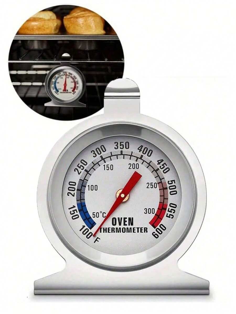 1个不锈钢烤箱温度计，适用于电烤箱/燃气烤箱，即时读数，厨房烹饪烘焙烟熏温度计，2英寸大表盘（50-300°C/100-600°F）——确保每次都能做出完美菜肴