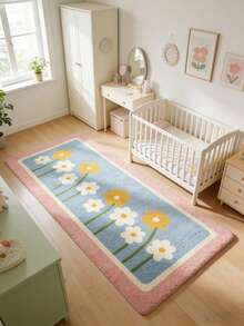 1 pièce Tapis décoratif à fleurs roses sur fond bleu, décoration de chambre douce, tapis décoratif mignon, tapis de jeu adorable, tapis décoratif, décoration de chambre, petit tapis, tapis, décoration de la maison, tapis d'extérieur, tapis lavable, cadeau de remise des diplômes/fête des mères - Multicolore - Voir 4