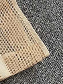 1 Set Of Fashionable Bohemian Style Beach Bag, Solid Color Design, Large Capacity And Portable, Made Of Polyester Fiber Material, Full Mesh Design For Transparency And Breathability, Another Style Features Double Top Handles, Suitable For Travel, Camping And Storage, Ideal Choice For Bohemian Women, Boho, Summer - 卡其色 - 查看 5