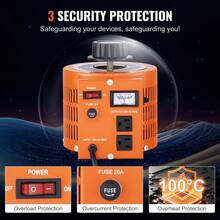Transformador de voltaje variable automático  2000VA, 15,3 A, entrada de 110 V, salida de 0-130 V, fuente de alimentación con regulador de voltaje de CA, con 4 fusibles adicionales, interruptor de control térmico para el hogar, la industria y la oficina - Naranja - Ver 6