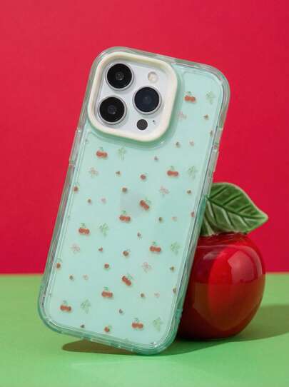 可爱樱桃撞色波浪果冻手机壳，兼容 17 Pro Max、17 Pro、17 Air、16 Pro Max、14 Pro、13、12、15 Plus、11，柔软皂面背面设计，礼品