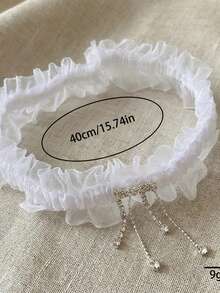 欧美风白色蕾丝边弹力吊袜带，饰有水钻和流苏，性感大腿吊袜带 - 白色 - 查看 5