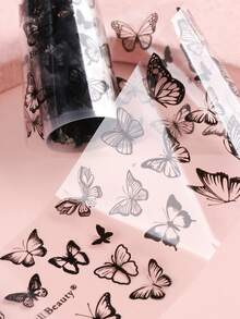 1/2 Box Butterfly Nail Foil Transfer Stickers, Black & White Nail Art Foil Decals, DIY Galaxy Nail Decorations For Salon & Home Use, Suitable For Summer & Spring - Black and White - View 8