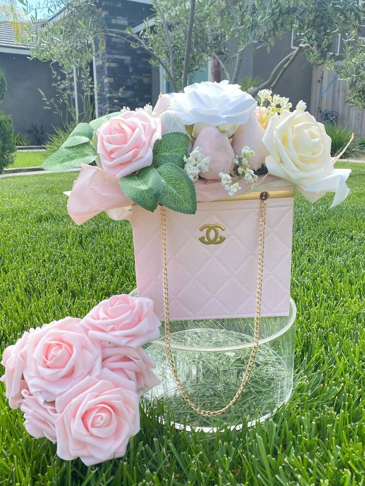1/2pcs Floral Packaging Paper Box, Suitable For Flower Shop Packaging, Durable Paper Flower Bouquet Storage Bucket With Metal Chain Handle, Elegant Floral Packaging Basket For Bouquet Display, Flower Storage And Gift Packaging, Ideal For Flower Shops, Weddings, Parties, Holidays, Gift Giving, Event Decoration And Home Use - View 7