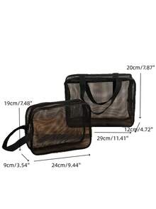 黑色网眼尼龙透明手提袋 男士洗漱包 便携旅行必备沙滩包 毛巾牙膏洗漱用品收纳袋 简约大气 居家旅行通用 - 黑色 - 查看 7