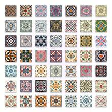 50 PIEZAS Pegatinas de azulejos florales vintage, Pegatinas autoadhesivas extraíbles y resistentes al agua con estilo bohemio para decorar la cocina, el baño y la lavandería, Decoración de pared con patrón marroquí retro para inquilinos y propietarios - Multicolor - Ver 7