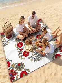 1pc Traditional Floral Pattern Picnic Blanket, Large Sand-Proof Waterproof Beach Mat, Suitable For Camping, Portable Foldable Lightweight Travel Rug, Ideal For Park Outing, Beach Trip, Barbecue And Other Outdoor Activities - C - View 6