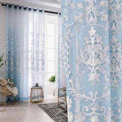 1 tấm rèm cửa sổ ren màu xanh lam mờ, kiểu Pháp cổ điển cao cấp, thanh lịch, cản sáng, cách nhiệt và cách âm, thích hợp cho phòng khách, phòng ngủ.