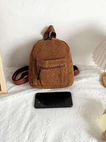 Mini Solid Color Nylon Fashionable Versatile Simple Backpack, Lightweight & Durable Small Backpack, Mini Backpack For Back To School & Travel - Brown - View 10