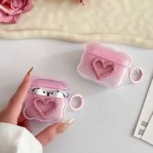 Heart Gradient Pink Rhinestone Heart-Shaped + 1 Pink Round Button Protective Case Compatible With Apple 4, Pro 2/3/Pro/1/2, No Earphones Included - Multicolor - View 5