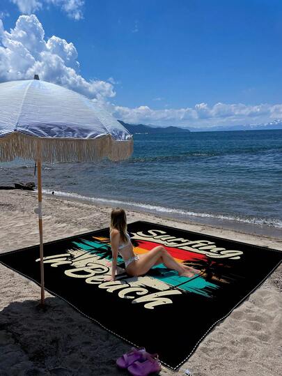 1pc New Waterproof Anti-Sand Digital Printed Beach/Picnic Mat, Fashionable & Fresh Pattern, Suitable For Outdoor Camping And Picnics