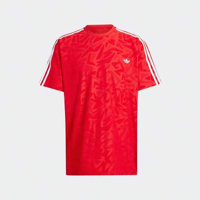 Adidas 男士舒适印花足球运动休闲宽松圆领短袖T恤 IX7349