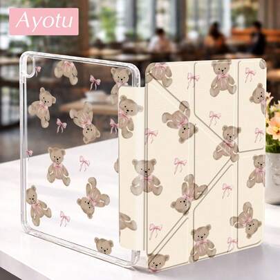 Ayotu 适用于 iPad A16、Air 8(M4) 2026（11 英寸）、Air 8(M4) 2026（13 英寸）、Pro 13 12.9 11、Air 11 13、Mini、Air 11 英寸、Kindle（第 11 代，2024 年发布）、Kindle Paperwhite 第 12 代（2024 年发布）的熊和蝴蝶图案翻盖支架保护套