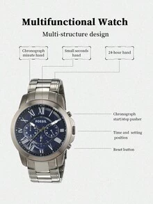 Đồng hồ Fossil nam, máy quartz, vỏ thép không gỉ, 3 kim - Vỏ thép không gỉ/Mặt kính (FS4831) - Xám - Xem 5