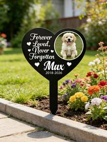1pc Custom Photo Heart Pet Memorial Acrylic Stake Sign – Personalized Dog/Cat Grave Marker With Custom Pet Photo, Name & Dates | Sympathy Gift For Grieving Pet Owners | Pet Lover Gift - Multicolor - View 7