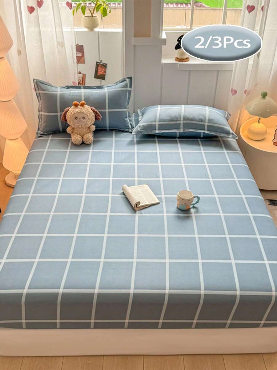 2/3pcs Skin-Friendly Comfortable Minimalist Bedsheet Set, Printed Bedding, Mattress Protector, Bed Cover, Bed Sheet, Soft Home Textile, Breathable Anti-Pilling Mattress Pad, Home Decor, Suitable For All Bed Sizes - Double, Full, Queen, King, All Seasons, Dust-Proof Bed Cover, Machine Washable