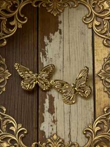 1 Pair Unique Hollow-Out Gold Butterfly Studs - White - View 3