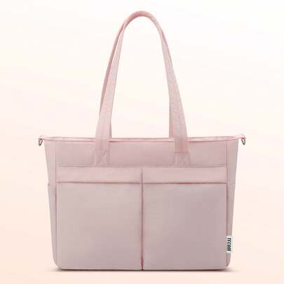 TECOOL 女士蓬松笔记本电脑手提包，带加厚笔记本电脑隔层的电脑包，适用于15-15.6英寸笔记本电脑的办公单肩包，简约日式粉色斜挎包，适合通勤和日常使用