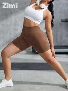 Zimi Collection Plus Size Seamless High Waist Shaping Shorts, Tummy Control Fitness Sports Casual Pants For Women - Brown - View 5