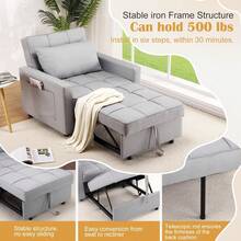 Sofá Cama 3 en 1 Plegable para salón – Respaldo Ajustable, tapizado en Lino, diseño Compacto con Bolsillos Laterales – Ideal para Invitados y Espacios reducidos – Color Gris Claro - Gris Claro - Ver 5