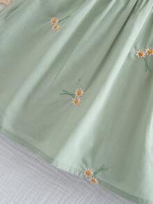 1pc Girls Embroidered Short Sleeve Dress, Ruffle Collar Casual Elegant Dress For Toddler & Young GirlSummer - Green - View 8