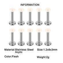 10PCS/Set Cute Flesh Color&Transparent Round Flat Acrylic Labret Studs Invisible Flat Back Lip Nose Lobe Helix Tragus Stainless Steel Internal Threaded 16G Piercing Earring Simple For Male&Female - 10 Lip Studs - View 13