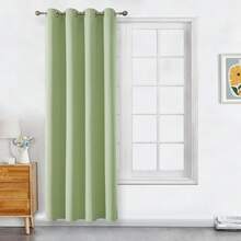 1pc Solid Color Polyester Curtain, Blackout Curtain To Darken Room During Power Outage, Heat Insulating Curtain For Kitchen, Dining Room, Living Room, Bedroom - Green - View 11
