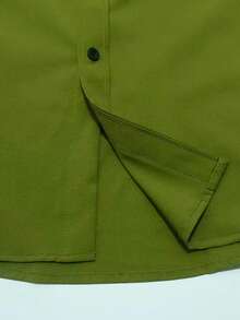 男士纯色纽扣设计商务正装长袖衬衫 - 軍綠色 - 查看 6