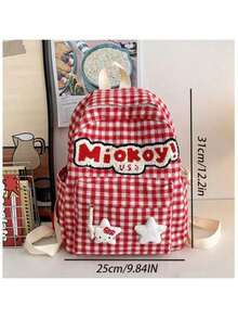 SANRIO 1个Hello Kitty格子可爱背包，卡哇伊刺绣字母书包，带星星吊坠，休闲日常通勤背包 - 送给女孩的完美情人节返校礼物 - 彩色 - 查看 3