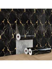 1 Cuộn Giấy Dán Tường Tự Dẹp Họa Tiết Vân Đá, Có Thể Tháo Rời, Thích Hợp Cho Tường, Mặt Bàn, Ngăn Kéo, Chống Thấm Nước và Chống Mòn, Lý Tưởng Cho Trang Trí Nhà Thuê, Không Để Lại Vết Bẩn, Trang Trí Tường - màu đen - Xem 2