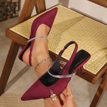 Red Pointed Toe Stiletto High Heel French Style Sandals, Bridesmaid Shoes With Rhinestone Strap And Closed Toe - Burgundy - View 14