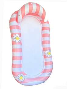 Estilo de vacaciones fresco y dulce, patrón de rayas verticales rosa y blanco con estampado de pequeñas margaritas, que irradia un ambiente juvenil y veraniego, el compañero perfecto para fiestas en la piscina - flotador de natación - Ver 15