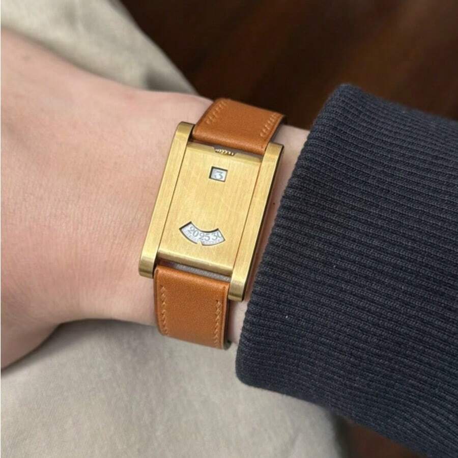1pc CILOA Niche Design Artistic Square Watch, Retro Gold Brown/Black Silver Leather Strap, Luxury Quartz Watch - Brown - View 1