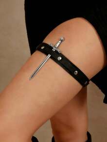 1 Set Leg Garter Suspender Belt, PU Leather Punk Rivet Leg Strap, Adjustable Elastic Garter Suitable For Various Metal Sword Props, Sexy Halloween Decoration Accessory - A - View 4