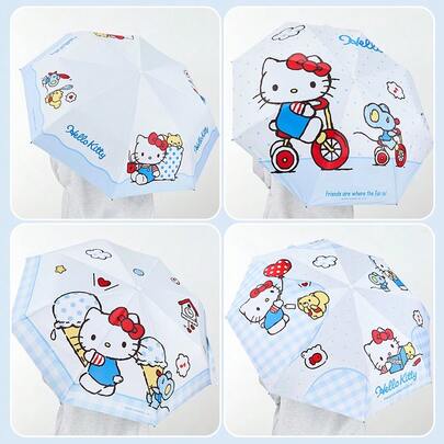 Miniso 三丽鸥Hello Kitty抱枕、自行车、冰淇淋、气球自动卡通雨伞，网络热门商品，小巧便携，方便收纳于包中，精致高档礼品，耐磨耐用材质（1件装）