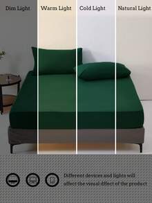 3pcs Soft & Comfortable Brushed Woven Fitted Sheet Set (1*Fitted Sheet + 2*Pillowcases), Olive Green, Suitable For Bedroom, Guest Room, All Season, Machine Washable - Dark Green - View 8