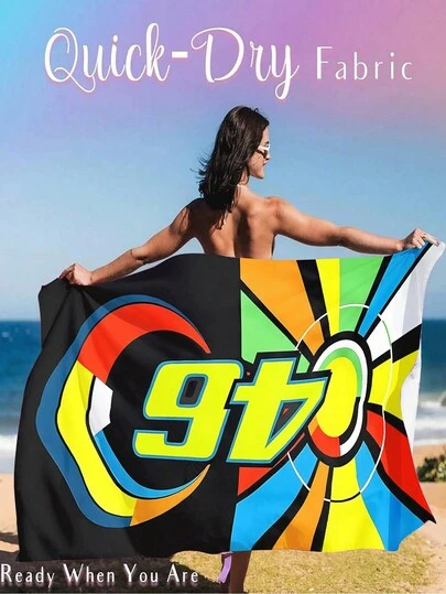 1条摩托车骑手46号沙滩巾 - 速干、柔软、吸水性强的涤纶材质，印有活力四射的赛车图案，适合游泳、瑜伽、旅行和运动 - 生日、周年纪念日、情人节、复活节的完美礼物