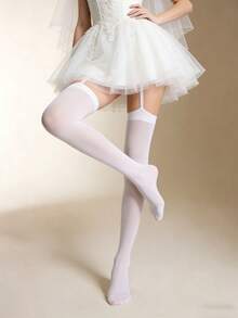 1 đôi tất trắng có dây đeo, kiểu dáng gợi cảm, thích hợp cho mùa cưới, tiệc tùng và lễ hội, mặc hàng ngày. - Nhiều màu - Xem 3