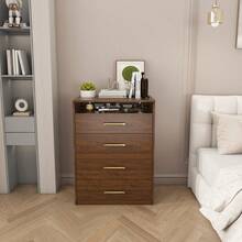 3-In-1 Dressing Table With Open Mirror / Small Dressing Table Set / With Clear Glass Tabletop / Space-Saving Design / Suitable For Small Rooms, Apartments And Bedrooms - Walnut Wood - View 10