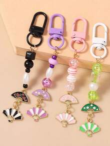 1 chiếc móc khóa quạt xếp, móc khóa quạt đính hạt, phụ kiện trang trí túi xách cho nữ. - Nhiều màu - Xem 1