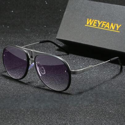 WEYFANY 时尚男士偏光渐变双梁圆形金属太阳镜，采用TAC材质，轻便耐用，适合驾驶、户外活动、派对、优雅场合、摄影、旅行、休闲等，是送给男士和女士的理想礼物（生日、情人节、夏季、婚礼、斋月），适合日常和特殊场合，时尚镜框，佩戴舒适，简约百搭，男女皆宜的礼物之选，高端品牌节日礼品精品太阳镜，夏季套装，礼盒套装，教师节，返校季。